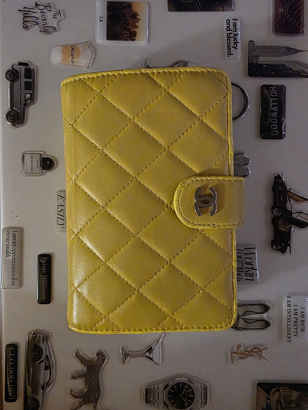 Authentic Chanel Yellow Lambskin Quilted  Wallet
